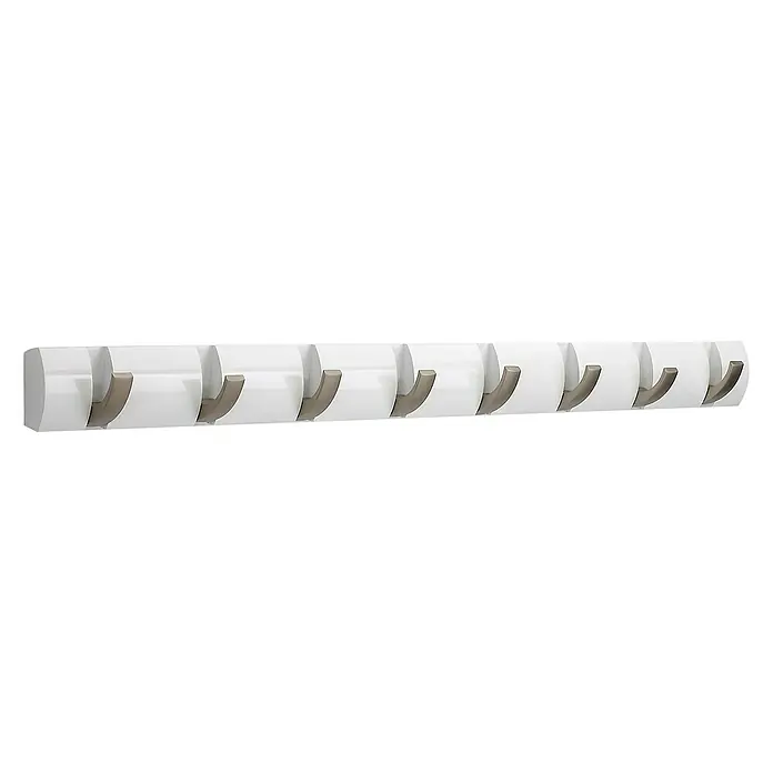 Umbra Garderobenleiste Flip - L x B x H: 81,3 x 2,5 x 7,6 cm, Anzahl Haken: 8 Stk., Weiß - Vorderansicht