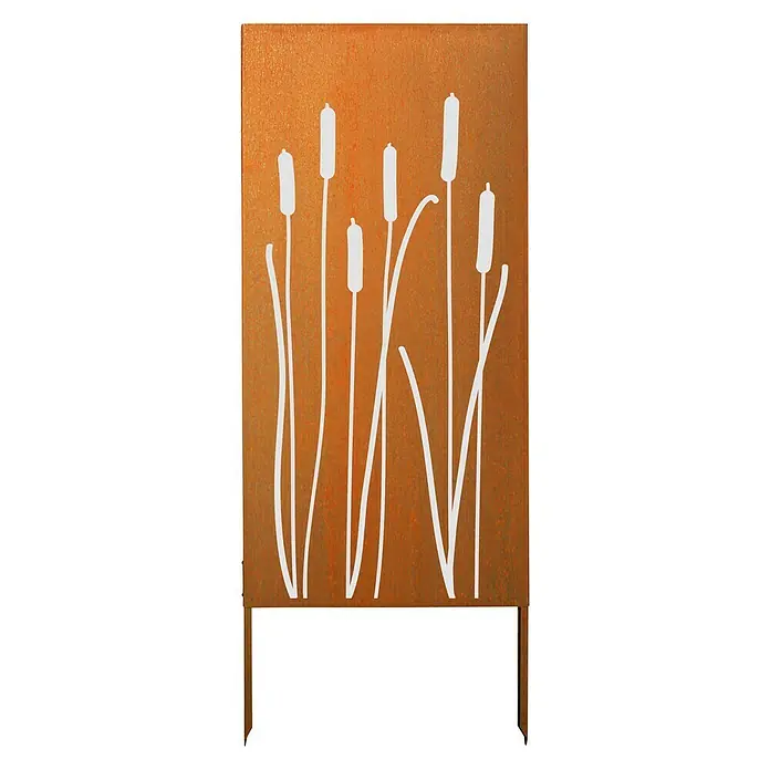 Palatino Space Vertical Sichtschutzelement Litore - 87 x 180 cm, Cortenstahl, Motiv: Schilf, Edelrost - Vorderansicht
