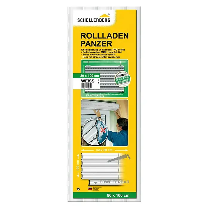 Schellenberg Rollladenpanzer MINI - B x H: 80 x 100 cm, Weiß - Vorderansicht