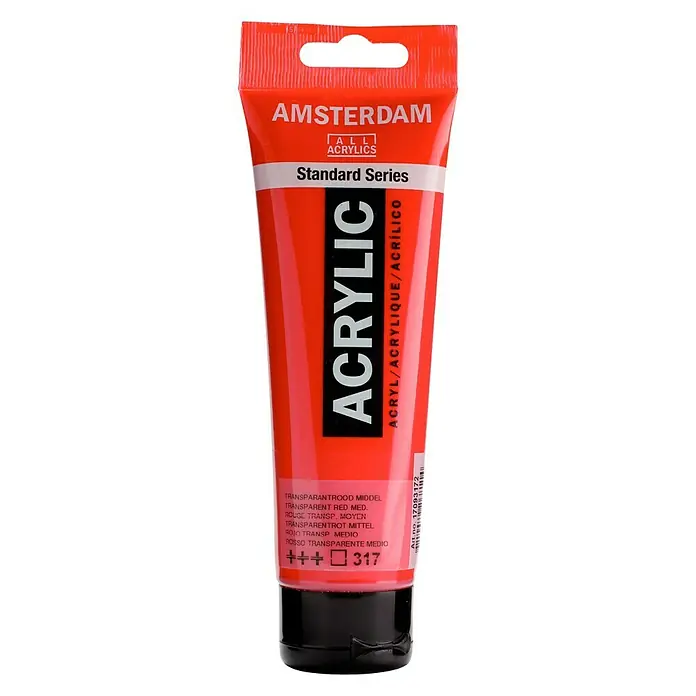 Talens Amsterdam Pintura acrílica Standard - Rojo transparente medio, 120 ml, Tubo