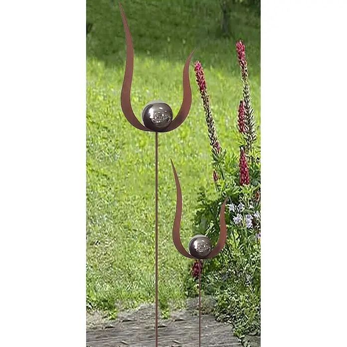 Gartendeko Kugel mit Flamme - Höhe: 125 cm, Durchmesser: 7 cm, Edelstahl
