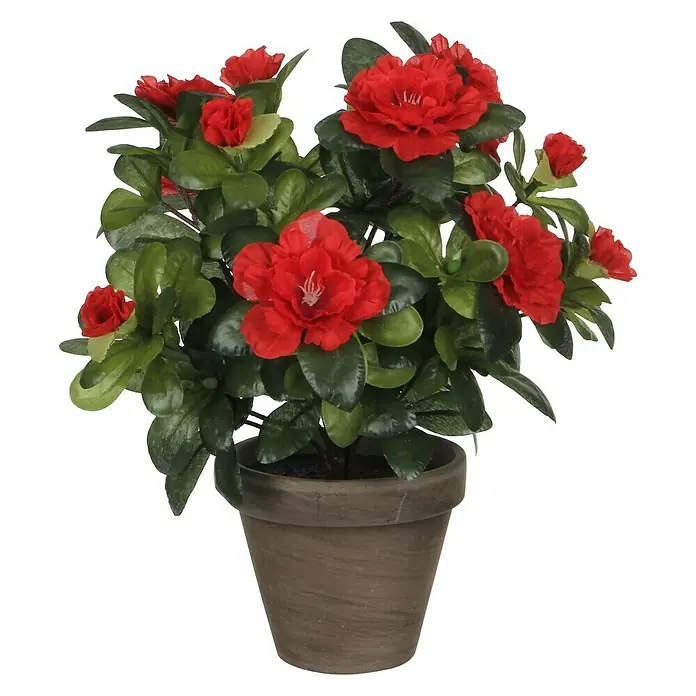 Planta artificial Azalea - Altura: 27 cm, Rojo, Plástico