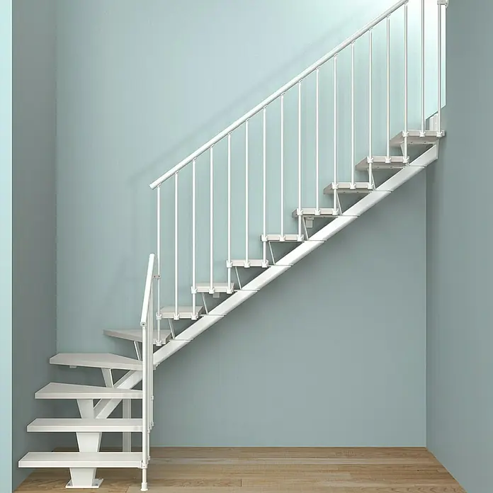 Fontanot Mittelholmtreppe Mas 030 - Breite: 85 cm, Weiß, Gerade, Farbe Stufen: Buche Gebleicht, Geschosshöhe: 186 cm - 286 cm - Stimmungsaufnahme