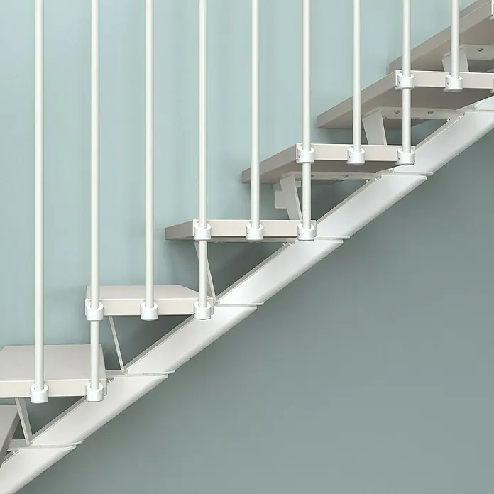 Fontanot Mittelholmtreppe Mas 030 - Breite: 75 cm, Weiß, Gerade, Farbe Stufen: Buche Gebleicht, Geschosshöhe: 186 cm - 286 cm - Rechte Seitenansicht