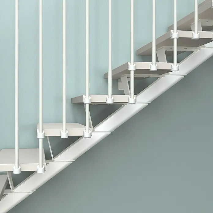 Fontanot Mittelholmtreppe Mas 030 - Breite: 75 cm, Weiß, 2/4-gewendelt, Farbe Stufen: Buche Gebleicht, Geschosshöhe: 186 cm - 286 cm - Rechte Seitenansicht