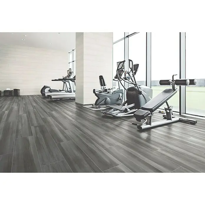 Pavimento porcelánico Merlin - 22,5 x 90 cm, Negro, Estilo madera