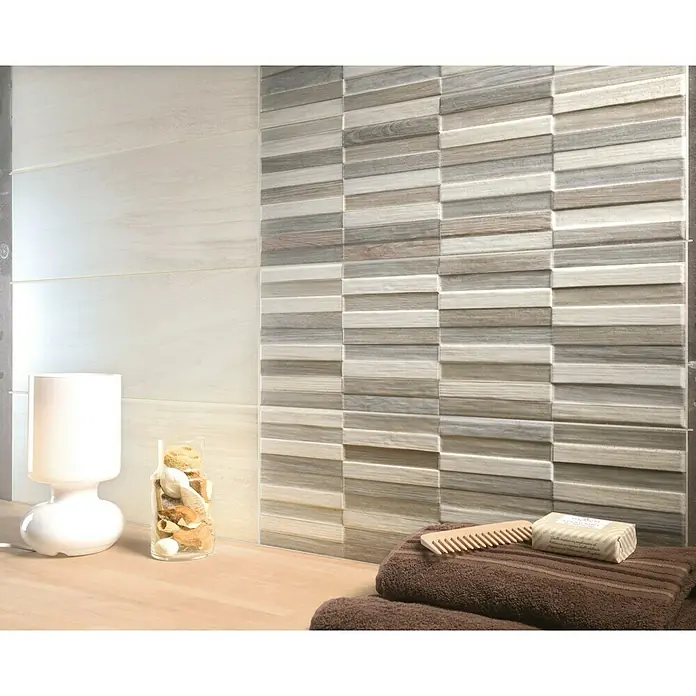 Revestimiento cerámico Jungle Wall - 20 x 60 cm, Blanco, Mate, Estilo madera