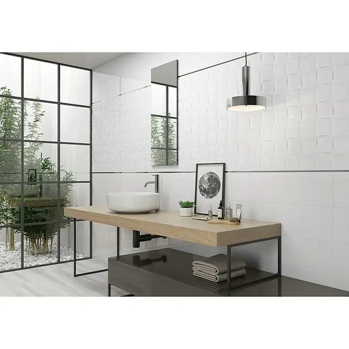 Revestimiento cerámico Blanco - 20 x 60 cm, Blanco, Brillante