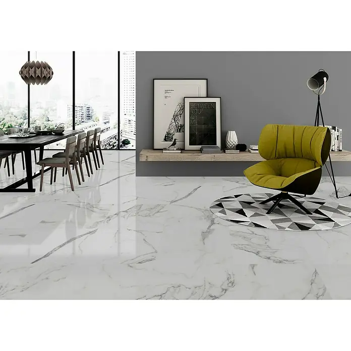 Pavimento porcelánico Palatina - 60,5 x 60,5 cm, Blanco Carrara, Brillante