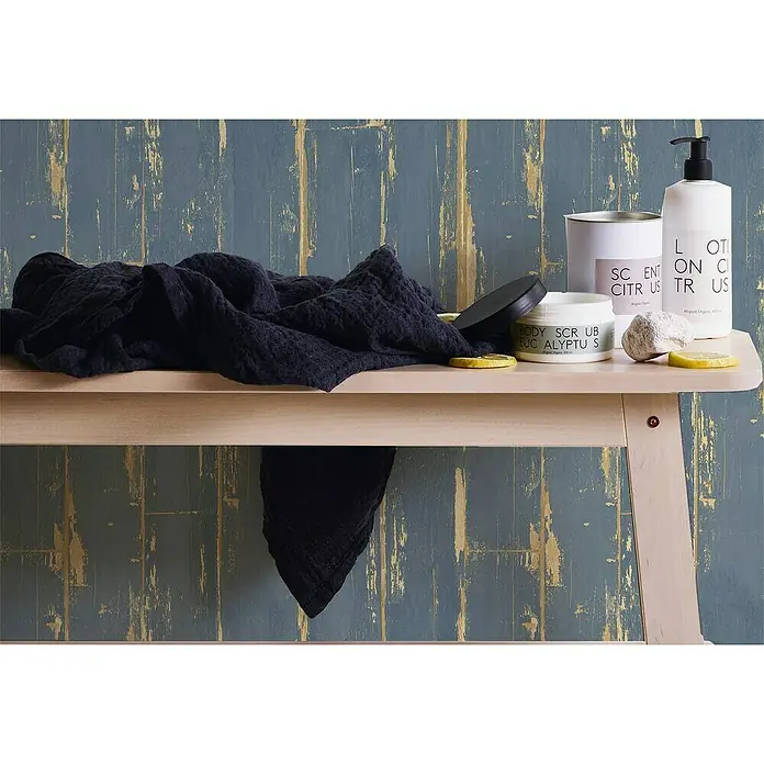 AS Creation Il Decoro Vliestapete - Blau/Grau, Holzoptik, 10,05 x 0,53 m - Stimmungsaufnahme