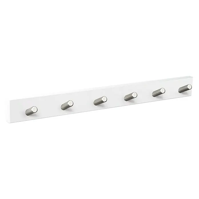 Nesu Perchero 9400 - L x An x Al: 60 x 6 x 1,6 cm, Número de ganchos: 6 ud., Blanco/Acero inoxidable