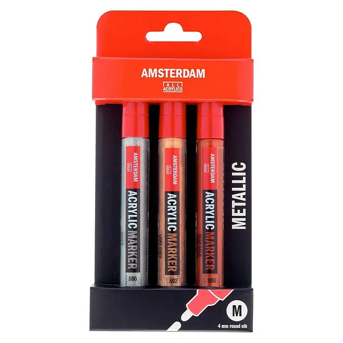 Talens Amsterdam Set de marcadores de efecto lacado Acrílicos Metallic - 3 ud., Multicolor