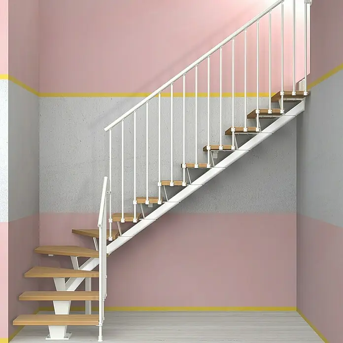 Fontanot Mittelholmtreppe Mas 030 - Breite: 85 cm, Weiß, 1/4-gewendelt, Farbe Stufen: Buche Natur, Geschosshöhe: 186 cm - 286 cm - Stimmungsaufnahme