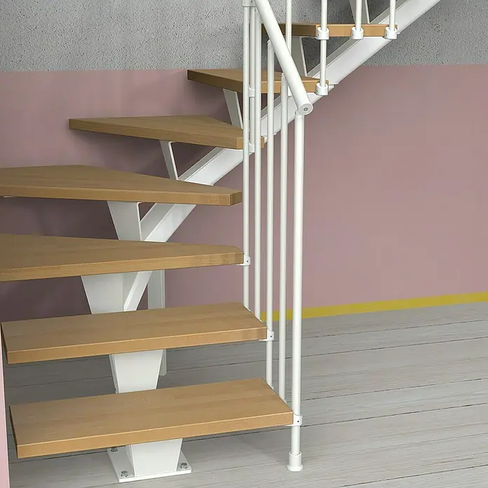 Fontanot Mittelholmtreppe Mas 030 - Breite: 75 cm, Weiß, 2/4-gewendelt, Farbe Stufen: Buche Natur, Geschosshöhe: 186 cm - 286 cm - Ansicht von unten