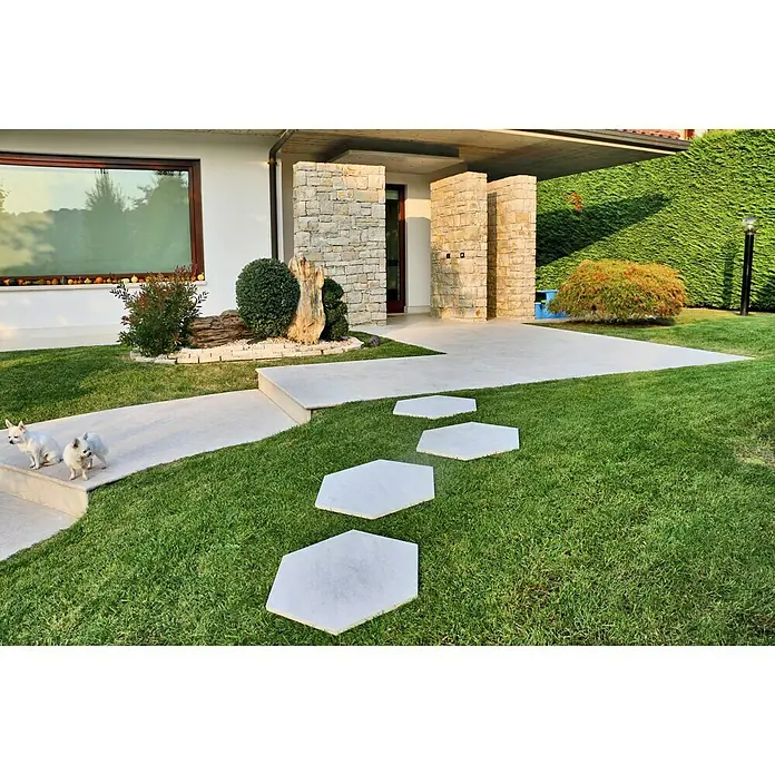 Terrassenfliese Wabe - 59 x 51 x 2 cm, Quarzite White, Matt