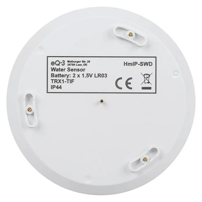 Homematic IP Wassersensor HmIP-SWD - Weiß, Ø x H: 8 x 3 cm, Batteriebetrieben - Rückansicht