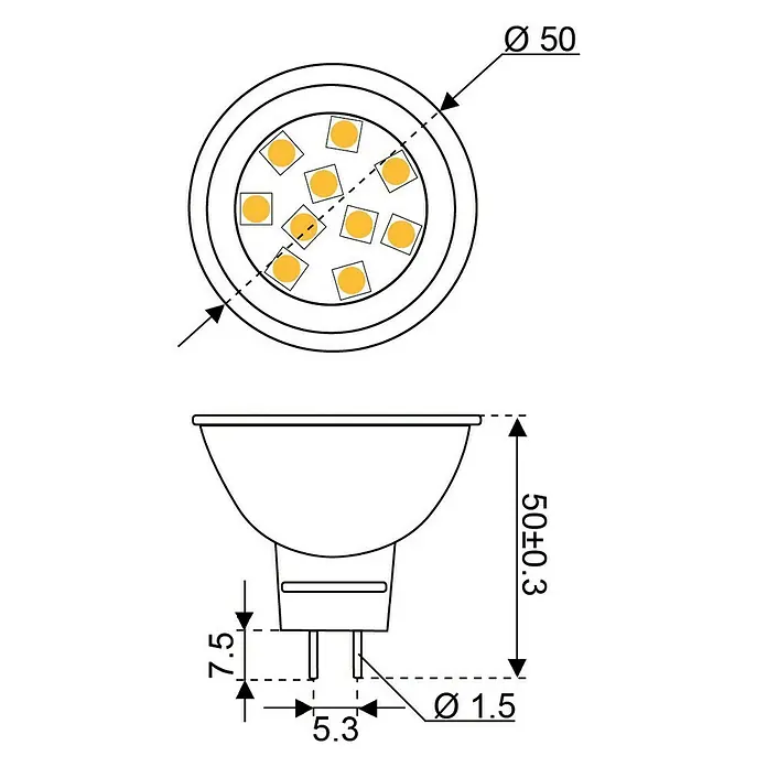 Talamex Ledlamp voor boten - 1,6 W, 10 V - 30 V, Sokkel: MR16, Lichtkleur: Warm wit, G (A tot G)