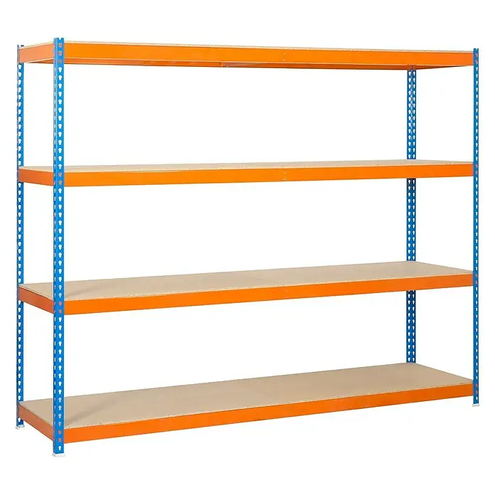 Simonrack Ecoforte Estantería para cargas pesadas Chipboard - L x An x Al: 45 x 180 x 200 cm, Capacidad de carga: 400 kg/balda, Número de baldas: 4 ud., Azul/Naranja