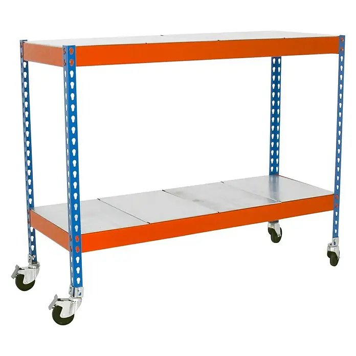 Simonrack Ecoforte Estantería para cargas pesadas Chipboard Mobile - L x An x Al: 60 x 120 x 90 cm, Capacidad de carga: 400 kg/balda, Número de baldas: 2 ud., Azul/Naranja