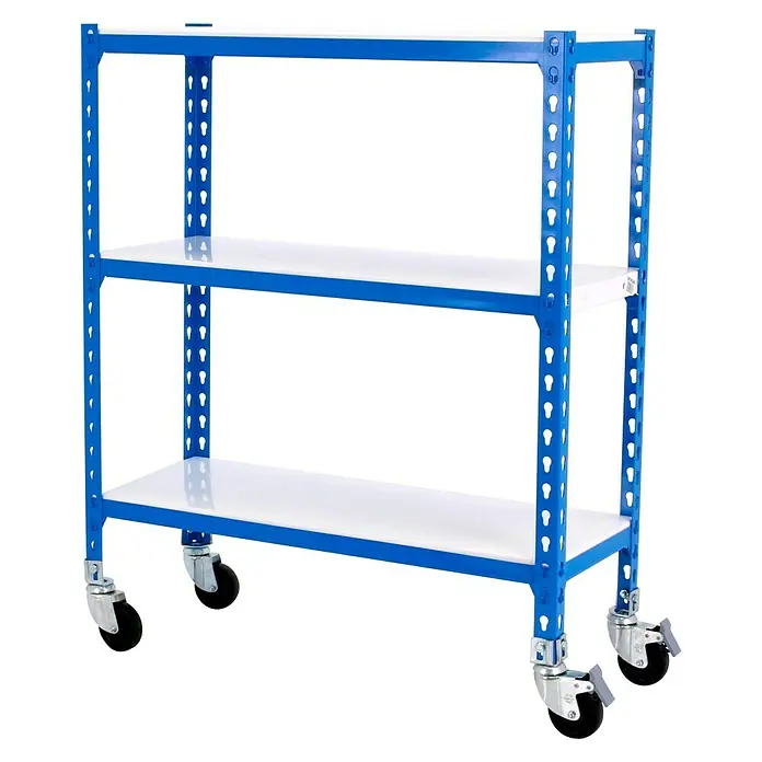 Simonrack Simonclick Estantería metálica Mobile Mini - L x An x Al: 40 x 80 x 90 cm, Capacidad de carga: 180 kg/balda, Número de baldas: 3 ud., Azul