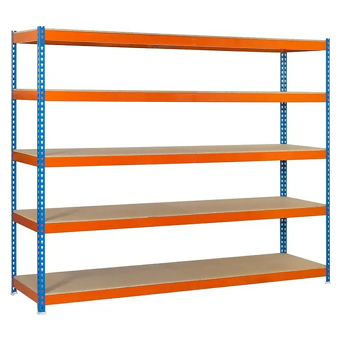Simonrack Ecoforte Estantería para cargas pesadas Chipboard - L x An x Al: 60 x 180 x 200 cm, Capacidad de carga: 400 kg/balda, Número de baldas: 5 ud., Azul/Naranja