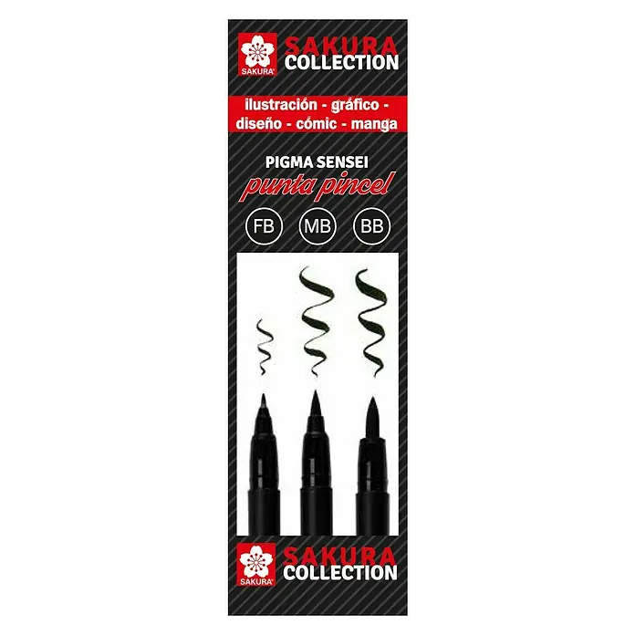 Talens Sakura Set de marcadores de efecto lacado Pigma Brush - 3 ud., Negro