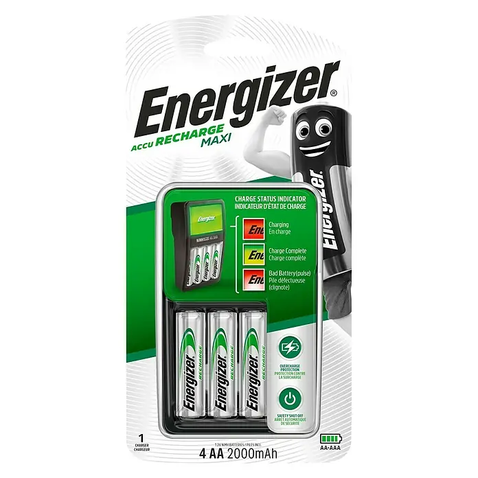 Energizer Ladegerät Maxi - 4 Mignon-Akkus (AA) 2.000 mAh, Ladekanäle: 4