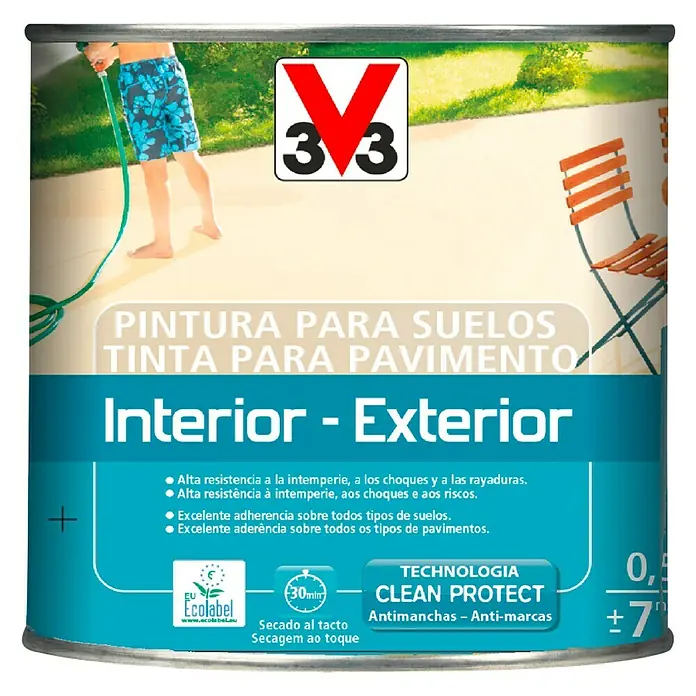 V33 Pintura para suelos Interior-Exterior - Blanco, 2,5 l, Satinado