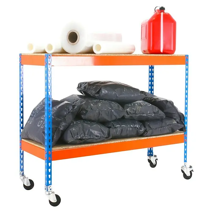 Simonrack Ecoforte Estantería para cargas pesadas Chipboard Mobile - L x An x Al: 60 x 150 x 90 cm, Capacidad de carga: 400 kg/balda, Número de baldas: 2 ud., Azul/Naranja