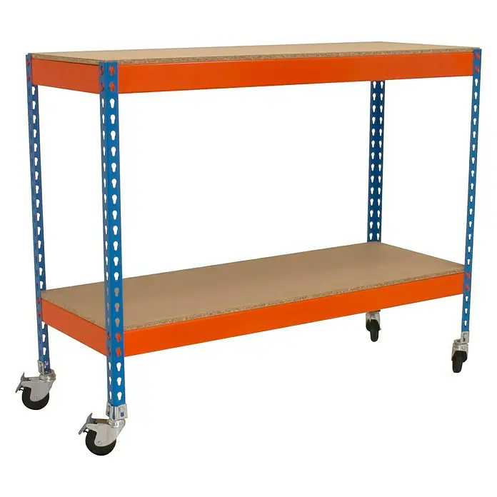 Simonrack Simonwork Mesa de trabajo Basic 2 Mobile - L x An x Al: 76 x 150 x 100 cm, Capacidad de carga: 120 kg, Azul/Naranja