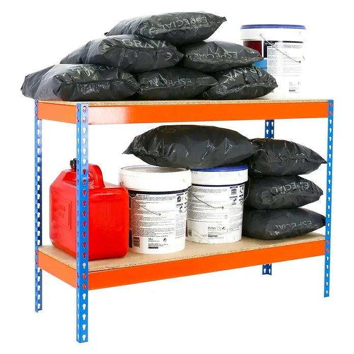 Simonrack Ecoforte Estantería para cargas pesadas Chipboard - L x An x Al: 45 x 150 x 90 cm, Capacidad de carga: 400 kg/balda, Número de baldas: 2 ud., Azul/Naranja