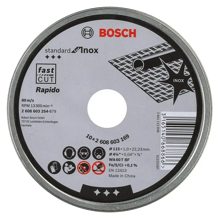 Bosch Professional Disco de corte - Diámetro disco: 115 mm, Espesor disco: 1 mm, Apto para: Acero inoxidable