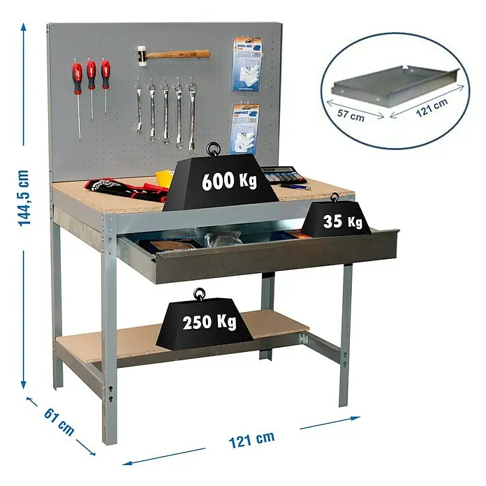 Simonrack Simonwork Banco de trabajo BT2 Box - L x An x Al: 61 x 121 x 144,5 cm, Número de cajones: 1 ud., Gris