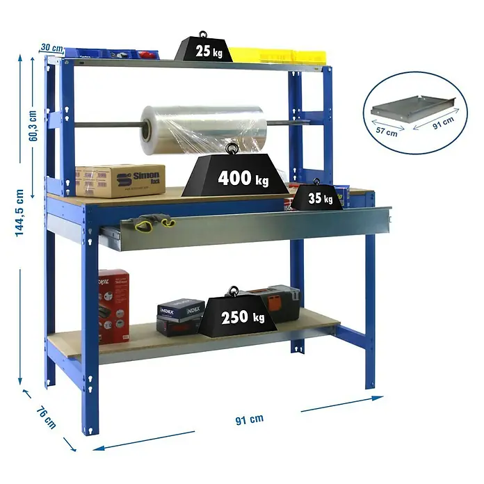 Simonrack Simonwork Banco de trabajo BT4 Box - L x An x Al: 76 x 91 x 144,5 cm, Capacidad de carga: 400 kg, Azul