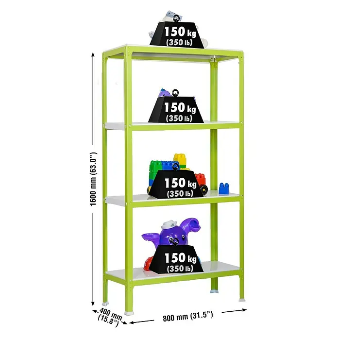 Simonrack Homeclick Metallregal Mini - L x B x H: 40 x 80 x 160 cm, Traglast: 150 kg/Boden, Anzahl Böden: 4 Stk., Grün