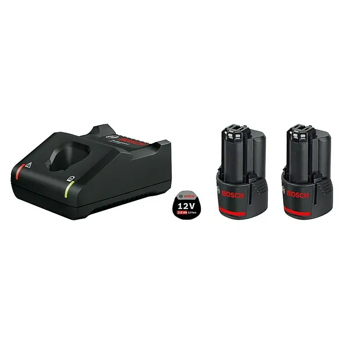 Bosch Professional Akku & Ladegerät Starter-Set GAL 12V-4/ 2 x GBA 12V 2 Ah - 12 V, 2 Akkus, 2 Ah - Linke Seitenansicht