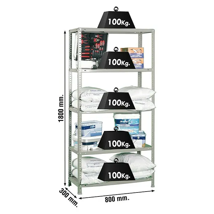 Simonrack Comfort Estantería metálica Mini - L x An x Al: 30 x 80 x 180 cm, Capacidad de carga: 100 kg/balda, Número de baldas: 5 ud., Atornillado, Gris