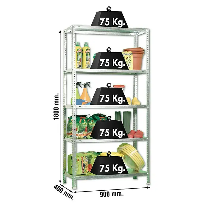 Simonrack Simonclassic Estantería metálica Advantage - L x An x Al: 40 x 90 x 180 cm, Capacidad de carga: 75 kg/balda, Número de baldas: 5 ud., Atornillado, Galvanizado