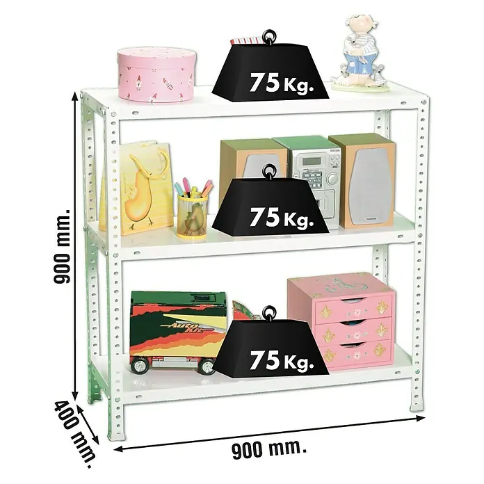 Simonrack Simonclassic Estantería metálica Advantage - L x An x Al: 40 x 90 x 90 cm, Capacidad de carga: 75 kg/balda, Número de baldas: 3 ud., Atornillado, Blanco