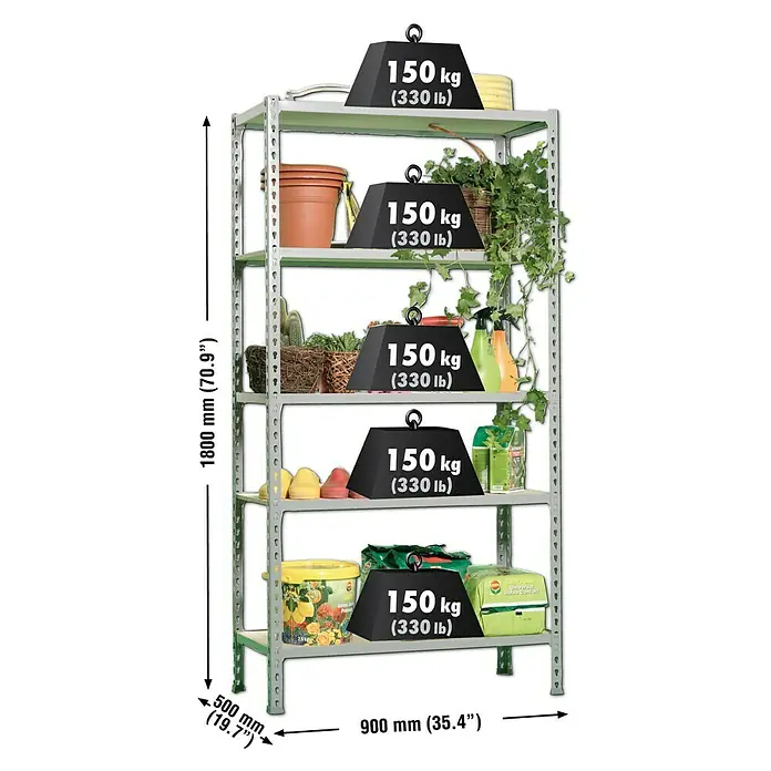 Simonrack Maderclick Estantería metálica - L x An x Al: 50 x 90 x 180 cm, Capacidad de carga: 150 kg/balda, Número de baldas: 5 ud., Inserción, Gris
