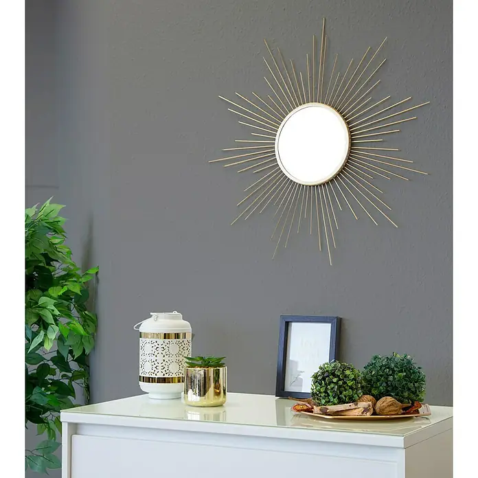 Wandspiegel Sun - Durchmesser: 60 cm, Gold, Metall - Stimmungsaufnahme