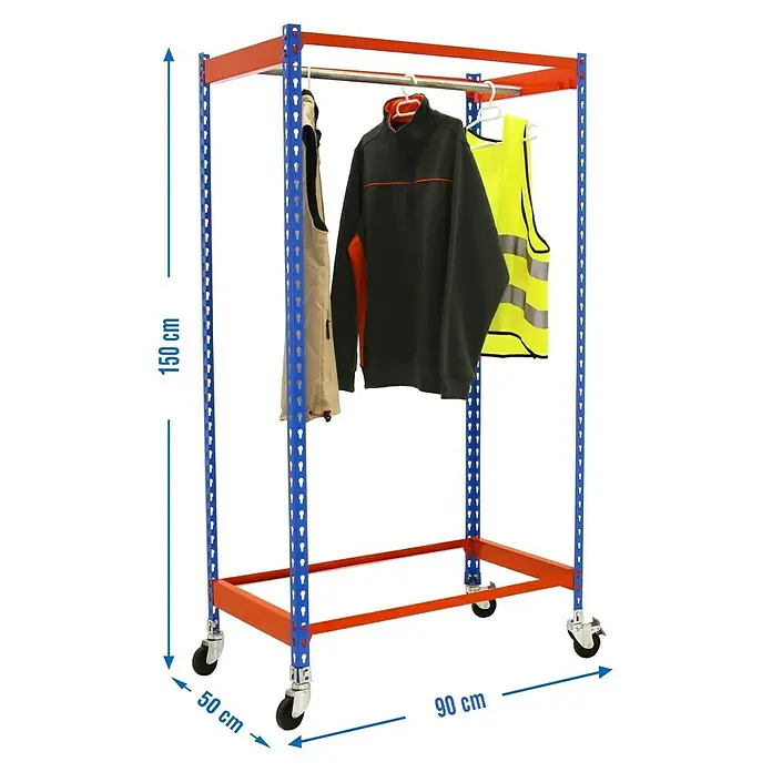 Simonrack Simonclothing Estantería metálica Single 1 Mobile - L x An x Al: 50 x 90 x 150 cm, Capacidad de carga: 25 kg/balda, Azul/Naranja