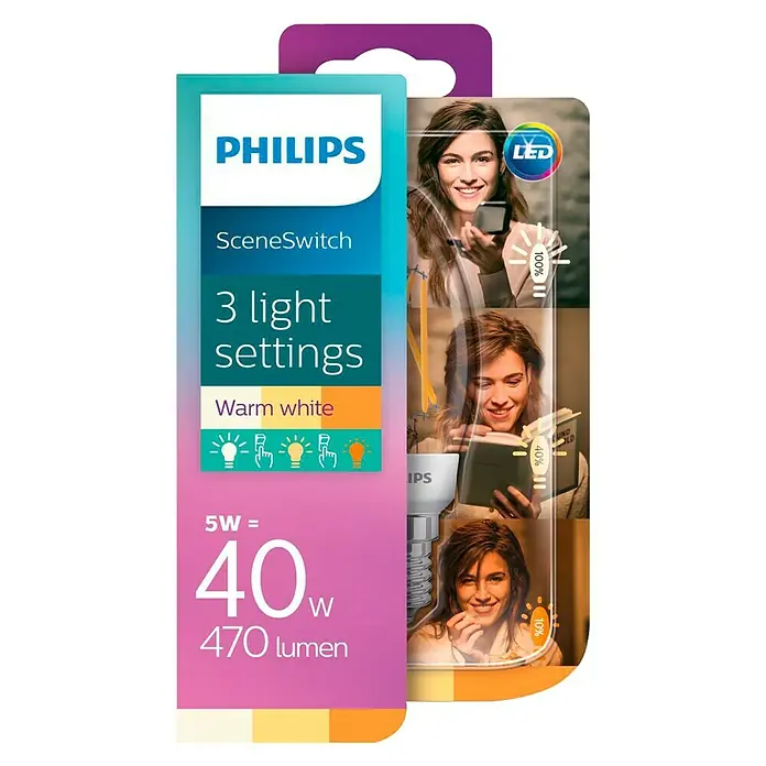 Philips Bombilla LED Vela - 5 W, E14, Color de luz: Blanco cálido, Intensidad regulable, Vela