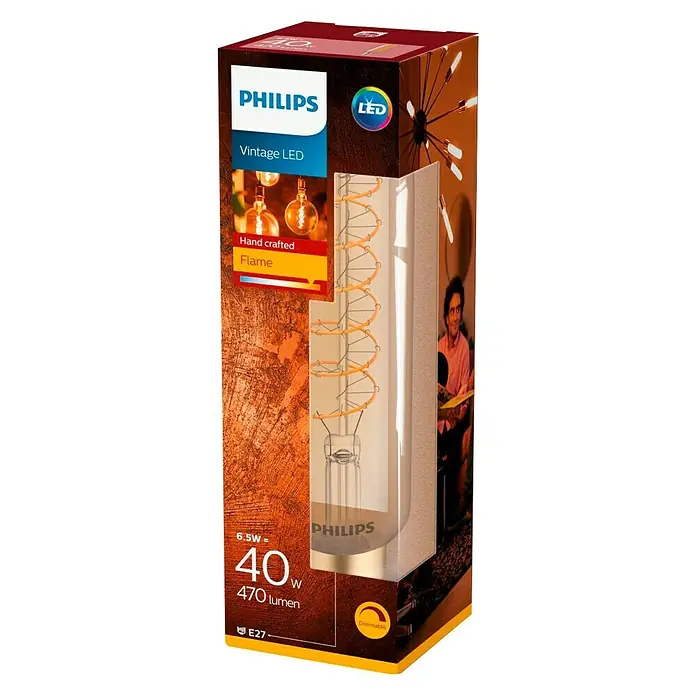 Philips Bombilla LED Vintage Gold Tubo - 6,5 W, E27, Color de luz: Blanco cálido, Intensidad regulable, Tubular