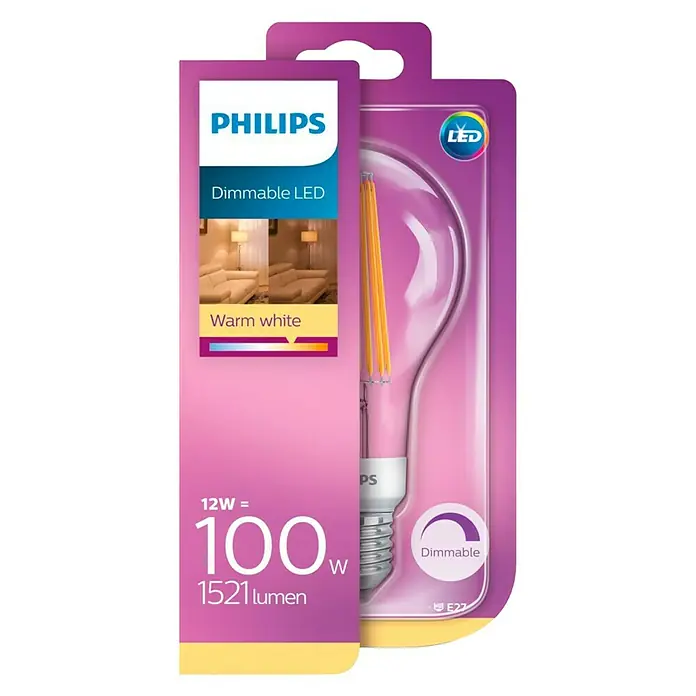 Philips Bombilla LED Vintage - 12 W, E27, Color de luz: Blanco cálido, Intensidad regulable, Redonda