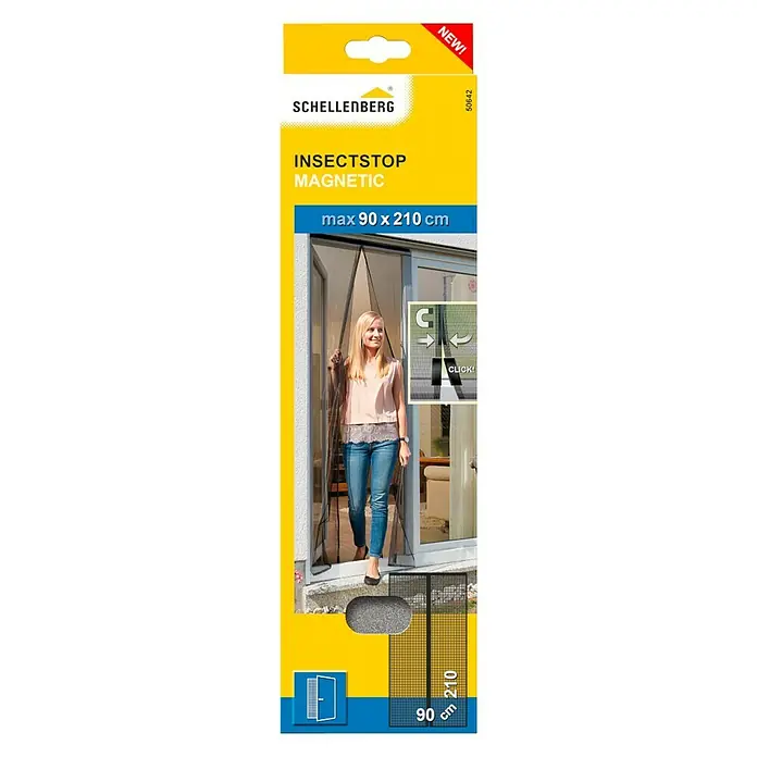 Schellenberg Insect Stop Mosquitera Magnetic con listel - An x Al: 90 x 210 cm, Color tejido: Antracita, Fijación mediante imán, Puertas