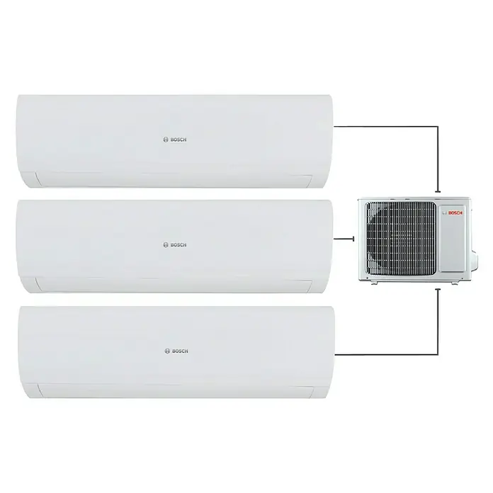 Bosch Aire acondicionado Inverter 3x1 Climate 5000 - Potencia frigorífica máx. por unidad en BTU/h: 8.994 BTU/h, Potencia calorífica máx. por equipo en BTU/h: 10.227 BTU/h, Específico para: Espacios hasta 20 m² y 30 m²