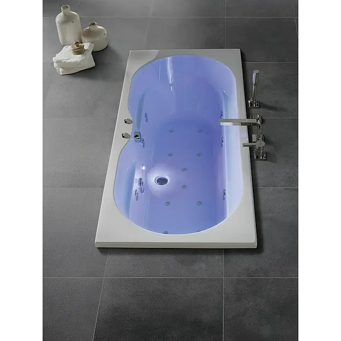 Camargue Montpellier Whirlpool Double Duo - 180 x 80 cm, Onderwaterschijnwerper, Sanitairacryl, Wit
