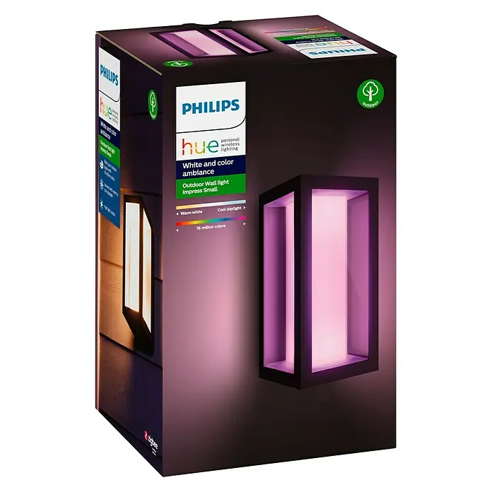 Philips Hue LED-Außenwandleuchte White & Color Ambiance Impress - 8 W, 14,1 x 12 x 24 cm, Schwarz, IP44