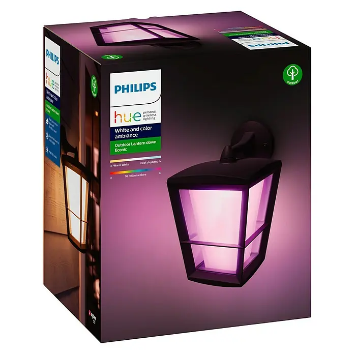 Philips Hue LED-Außenwandleuchte White & Color Ambiance Econic Laternenform - 15 W, 24,4 x 19,4 x 31,2 cm, Schwarz, IP44